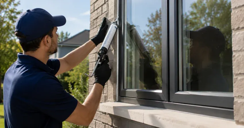 Aluminum window frame with double glazed insulated glass unit installed in a residential wall in Newmarket