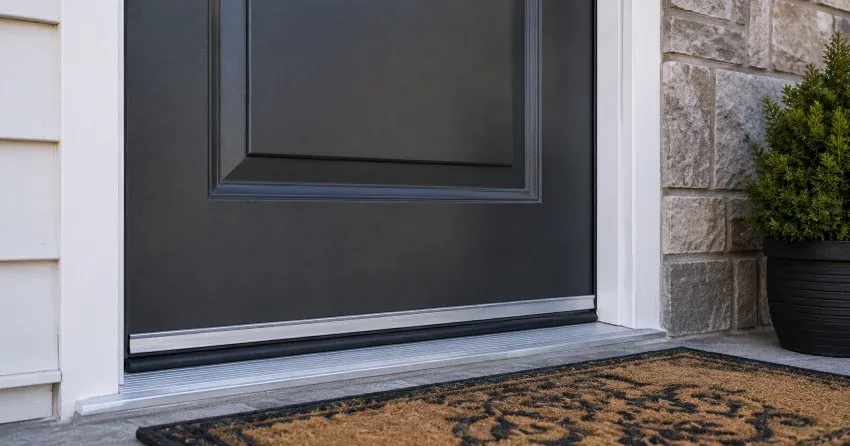 technician replacing worn door weatherstripping in Newmarket home
