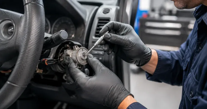 technician diagnosing an ignition lock repair issue in Glenway Estates, Newmarket