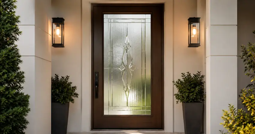 decorative frosted glass panel installed in a front door in Newmarket