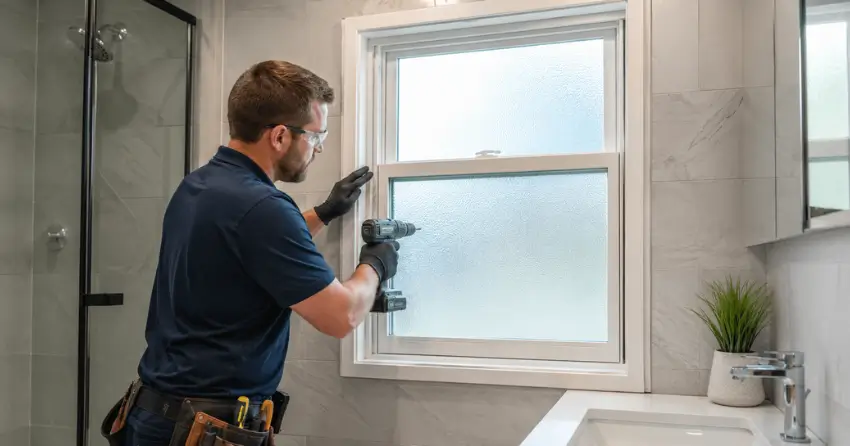 frosted glass installation bathroom window in Central Newmarket, Newmarket
