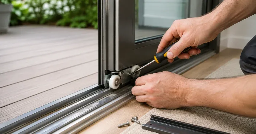 sliding door fix Leslie Valley, Newmarket technician diagnosing track issue