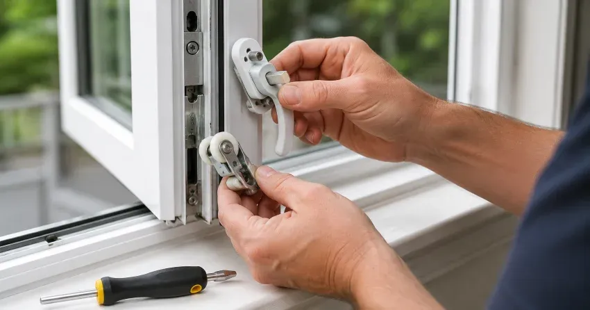 technician performing broken window repair Bristol-London, Newmarket on a sliding window