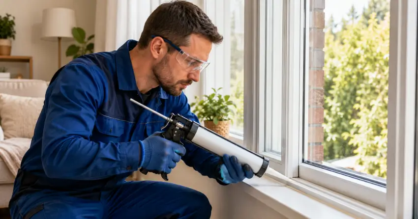 technician repairing window seal and frame in Newmarket