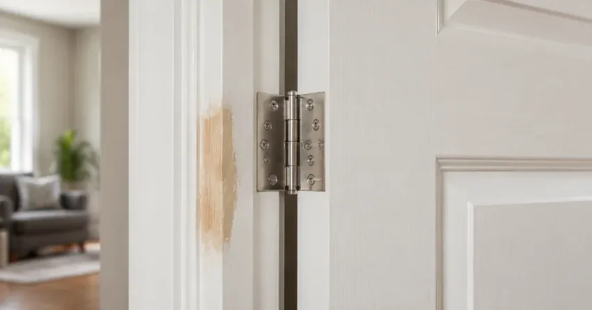 technician checking a warped door against a straightedge in Newmarket