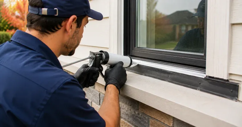 technician inspecting window flashing for leak source in Newmarket